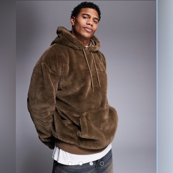 ASOS DESIGN Oversized Brown Sherpa/Faux Fur Hoodie - Large - Picture 1 of 13